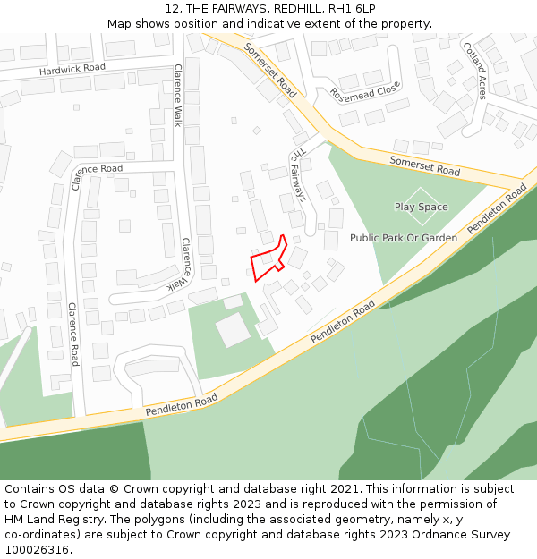 12, THE FAIRWAYS, REDHILL, RH1 6LP: Location map and indicative extent of plot