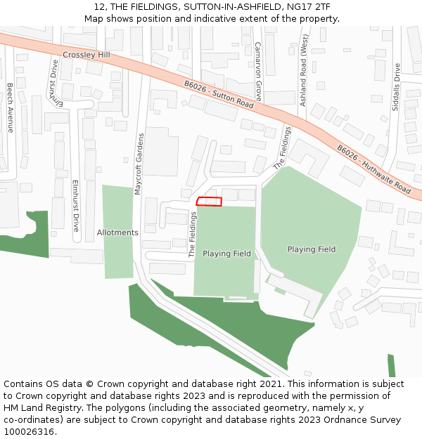 12, THE FIELDINGS, SUTTON-IN-ASHFIELD, NG17 2TF: Location map and indicative extent of plot
