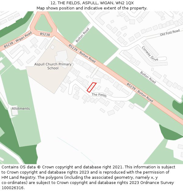 12, THE FIELDS, ASPULL, WIGAN, WN2 1QX: Location map and indicative extent of plot