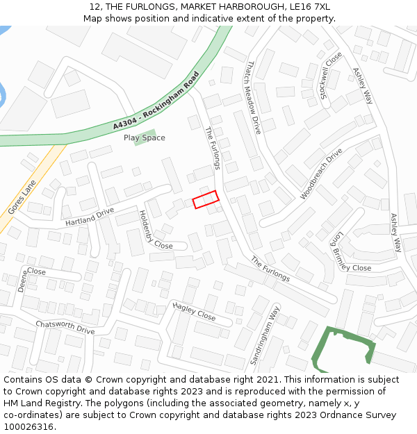 12, THE FURLONGS, MARKET HARBOROUGH, LE16 7XL: Location map and indicative extent of plot