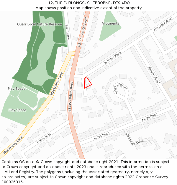 12, THE FURLONGS, SHERBORNE, DT9 4DQ: Location map and indicative extent of plot