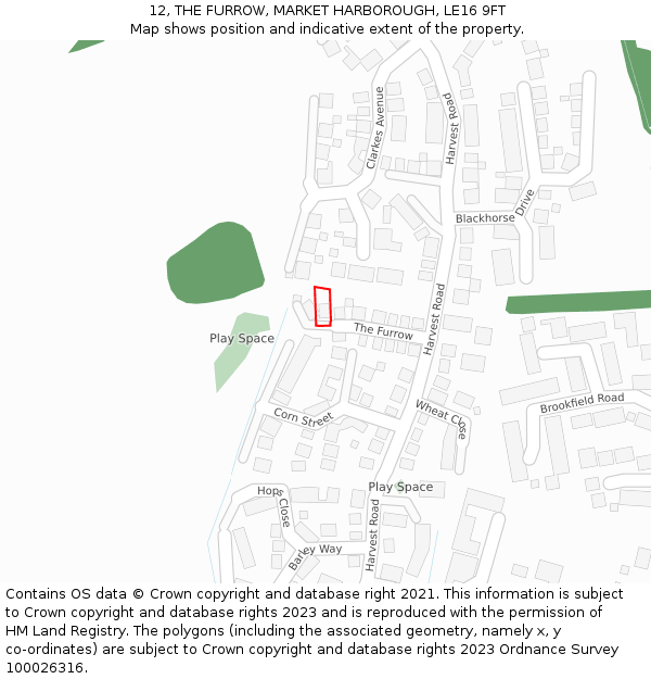 12, THE FURROW, MARKET HARBOROUGH, LE16 9FT: Location map and indicative extent of plot