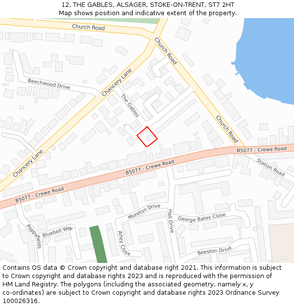 12, THE GABLES, ALSAGER, STOKE-ON-TRENT, ST7 2HT: Location map and indicative extent of plot