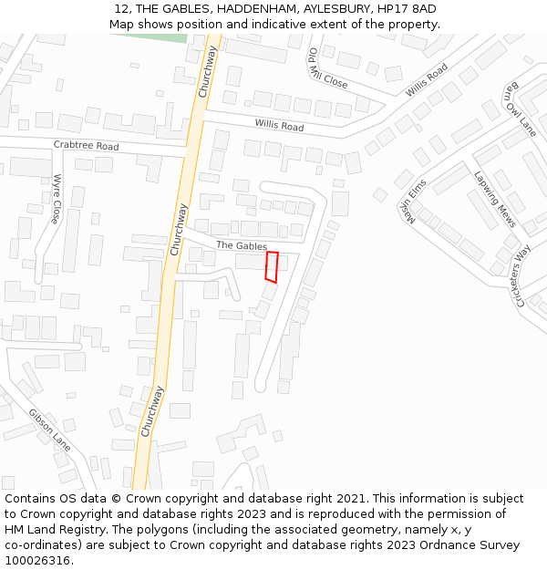12, THE GABLES, HADDENHAM, AYLESBURY, HP17 8AD: Location map and indicative extent of plot