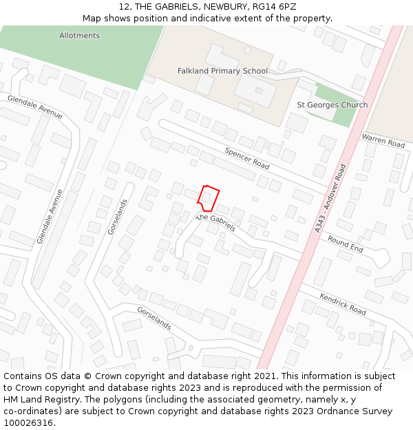 12, THE GABRIELS, NEWBURY, RG14 6PZ: Location map and indicative extent of plot