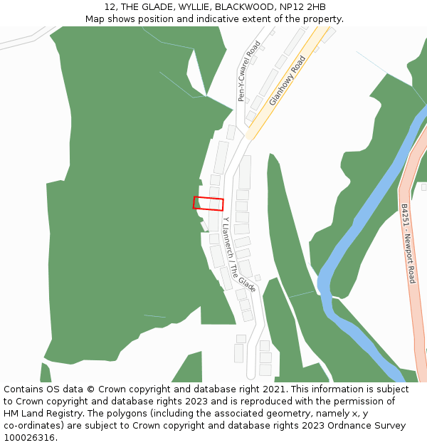 12, THE GLADE, WYLLIE, BLACKWOOD, NP12 2HB: Location map and indicative extent of plot