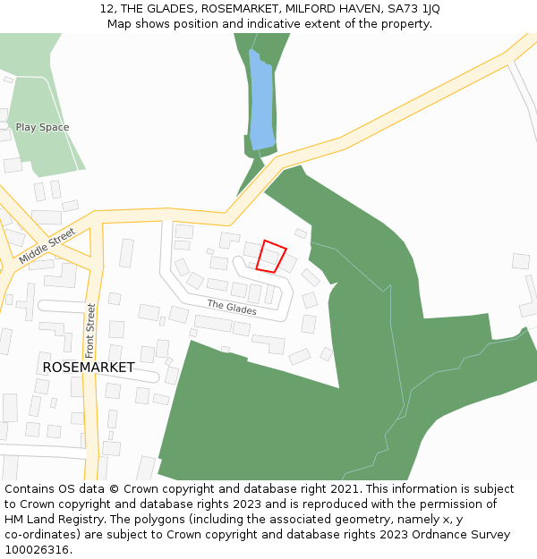 12, THE GLADES, ROSEMARKET, MILFORD HAVEN, SA73 1JQ: Location map and indicative extent of plot