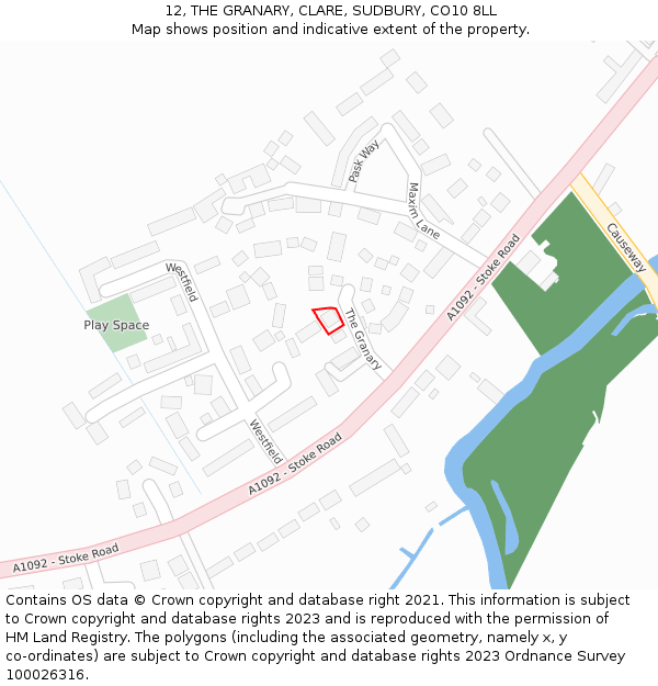 12, THE GRANARY, CLARE, SUDBURY, CO10 8LL: Location map and indicative extent of plot