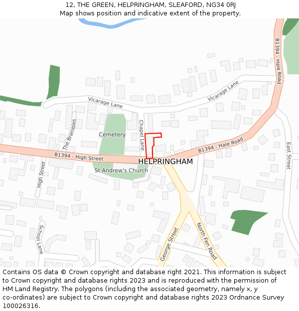 12, THE GREEN, HELPRINGHAM, SLEAFORD, NG34 0RJ: Location map and indicative extent of plot