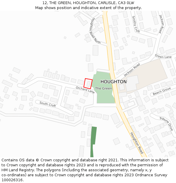 12, THE GREEN, HOUGHTON, CARLISLE, CA3 0LW: Location map and indicative extent of plot