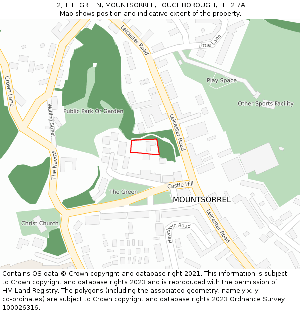 12, THE GREEN, MOUNTSORREL, LOUGHBOROUGH, LE12 7AF: Location map and indicative extent of plot