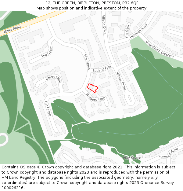 12, THE GREEN, RIBBLETON, PRESTON, PR2 6QF: Location map and indicative extent of plot
