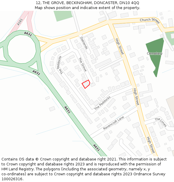 12, THE GROVE, BECKINGHAM, DONCASTER, DN10 4QQ: Location map and indicative extent of plot