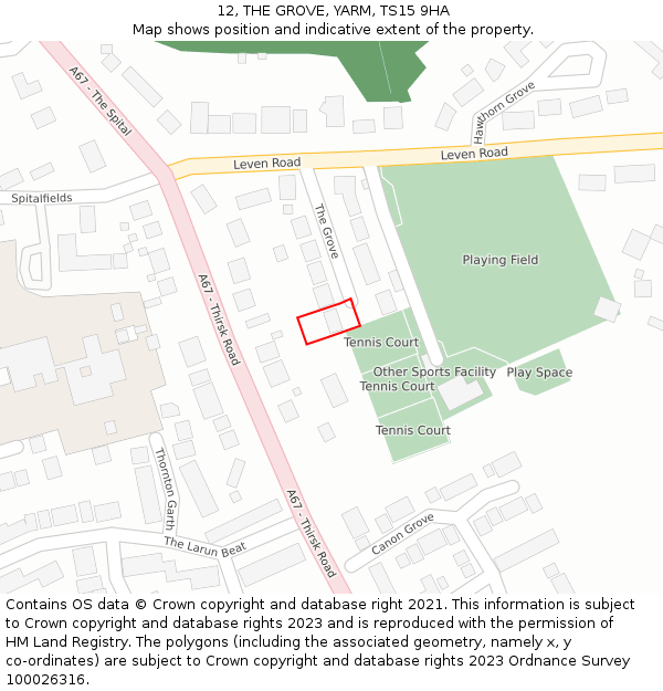 12, THE GROVE, YARM, TS15 9HA: Location map and indicative extent of plot