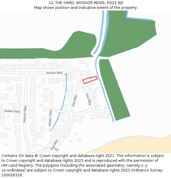 12, THE HARD, BOGNOR REGIS, PO22 6JS: Location map and indicative extent of plot