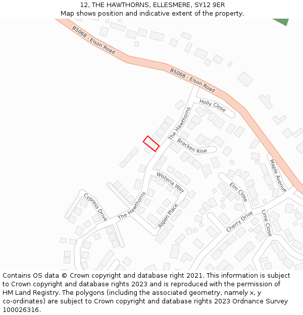 12, THE HAWTHORNS, ELLESMERE, SY12 9ER: Location map and indicative extent of plot