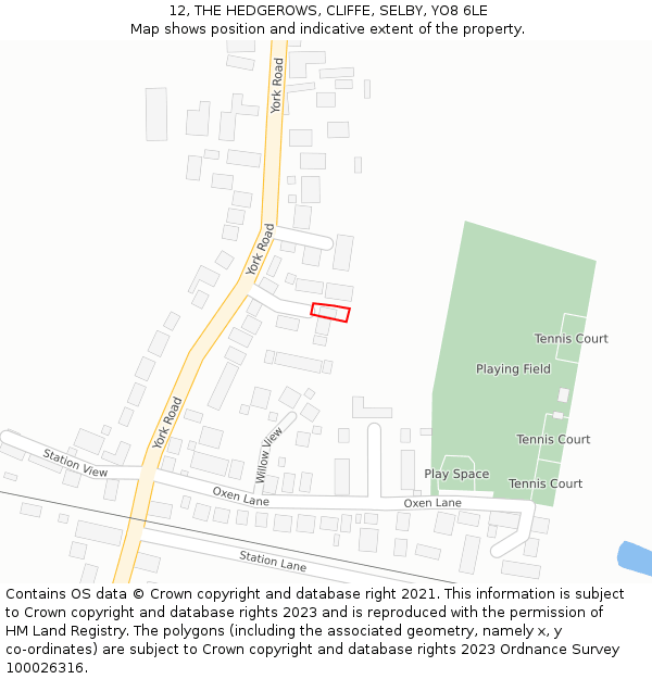 12, THE HEDGEROWS, CLIFFE, SELBY, YO8 6LE: Location map and indicative extent of plot