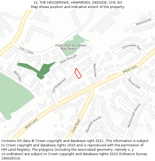 12, THE HEDGEROWS, HAWARDEN, DEESIDE, CH5 3LY: Location map and indicative extent of plot