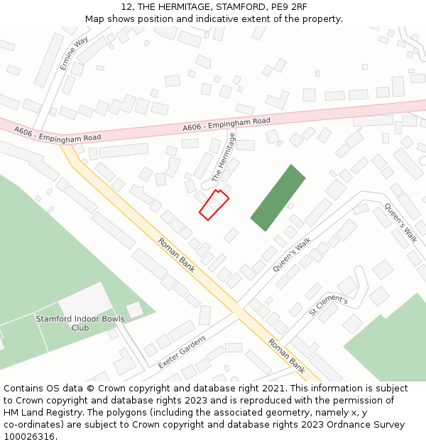 12, THE HERMITAGE, STAMFORD, PE9 2RF: Location map and indicative extent of plot