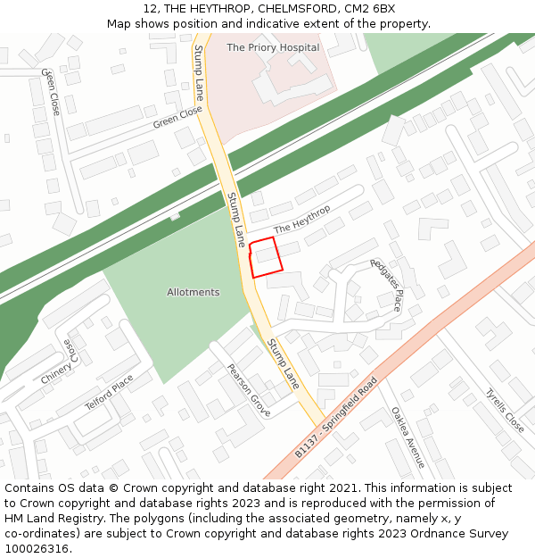 12, THE HEYTHROP, CHELMSFORD, CM2 6BX: Location map and indicative extent of plot