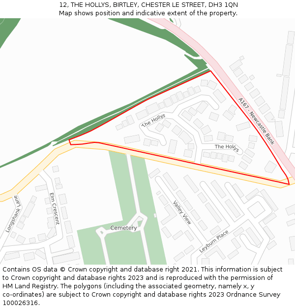 12, THE HOLLYS, BIRTLEY, CHESTER LE STREET, DH3 1QN: Location map and indicative extent of plot