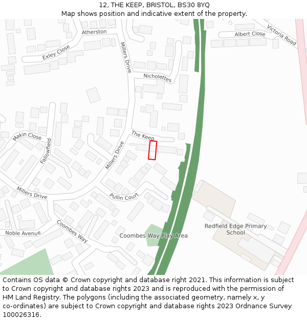 12, THE KEEP, BRISTOL, BS30 8YQ: Location map and indicative extent of plot