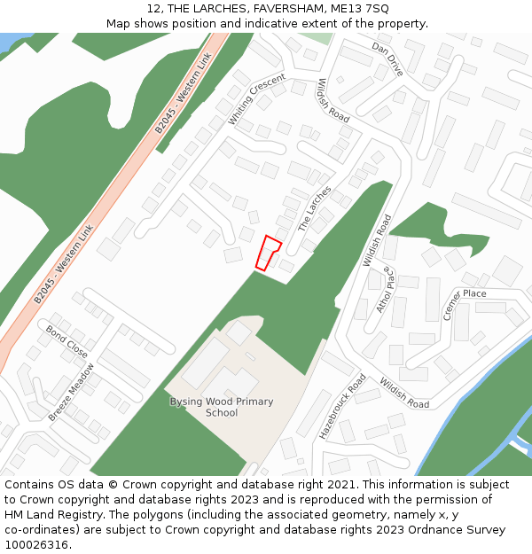 12, THE LARCHES, FAVERSHAM, ME13 7SQ: Location map and indicative extent of plot