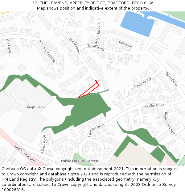 12, THE LEAVENS, APPERLEY BRIDGE, BRADFORD, BD10 0UW: Location map and indicative extent of plot