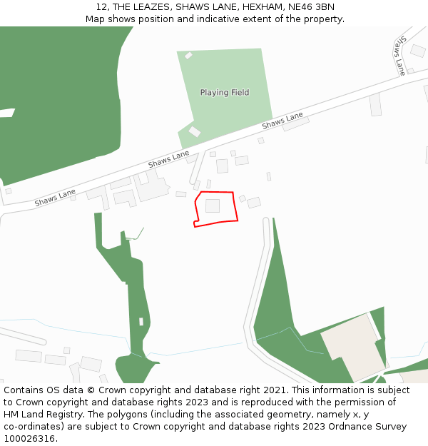 12, THE LEAZES, SHAWS LANE, HEXHAM, NE46 3BN: Location map and indicative extent of plot