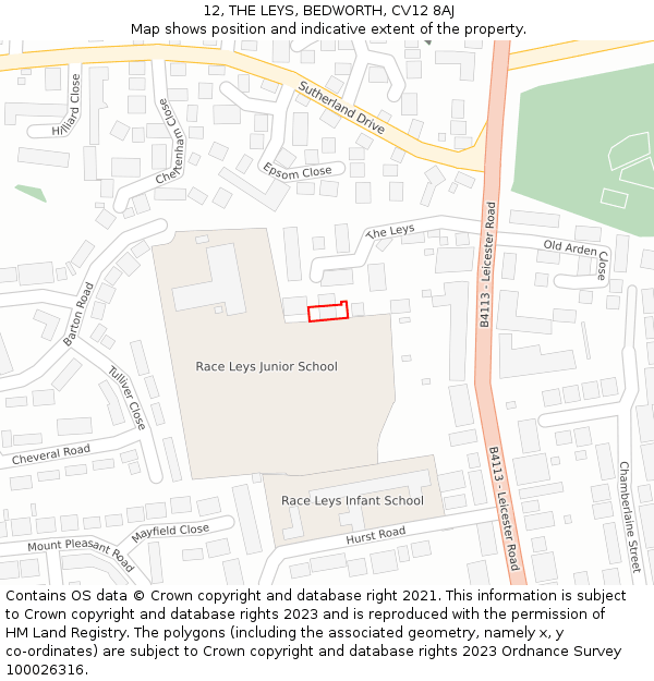 12, THE LEYS, BEDWORTH, CV12 8AJ: Location map and indicative extent of plot