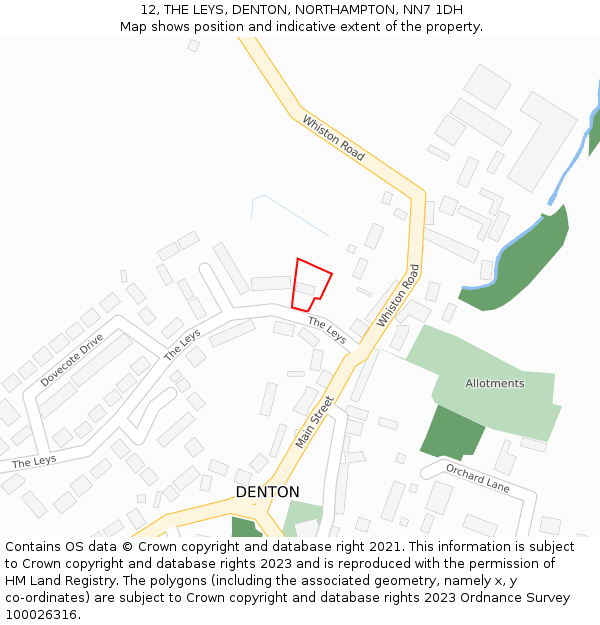 12, THE LEYS, DENTON, NORTHAMPTON, NN7 1DH: Location map and indicative extent of plot