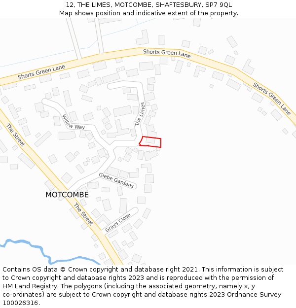 12, THE LIMES, MOTCOMBE, SHAFTESBURY, SP7 9QL: Location map and indicative extent of plot