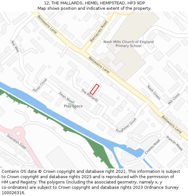 12, THE MALLARDS, HEMEL HEMPSTEAD, HP3 9DP: Location map and indicative extent of plot