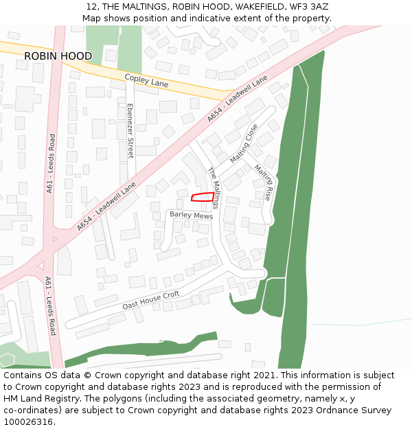12, THE MALTINGS, ROBIN HOOD, WAKEFIELD, WF3 3AZ: Location map and indicative extent of plot