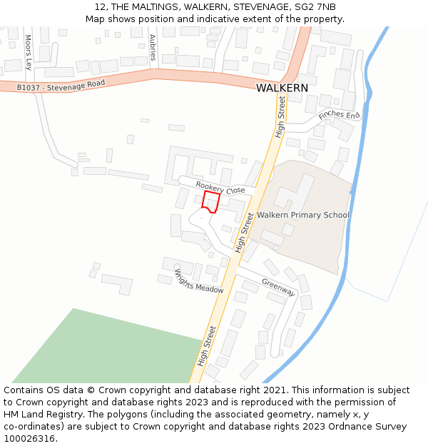 12, THE MALTINGS, WALKERN, STEVENAGE, SG2 7NB: Location map and indicative extent of plot