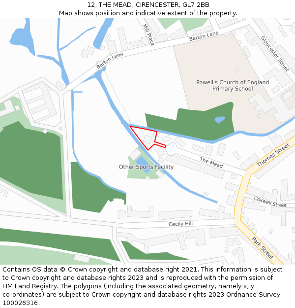 12, THE MEAD, CIRENCESTER, GL7 2BB: Location map and indicative extent of plot