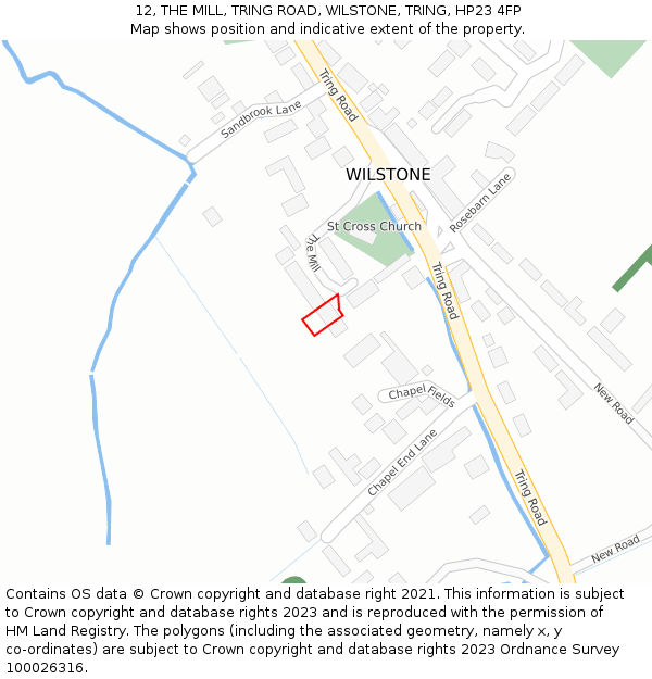 12, THE MILL, TRING ROAD, WILSTONE, TRING, HP23 4FP: Location map and indicative extent of plot