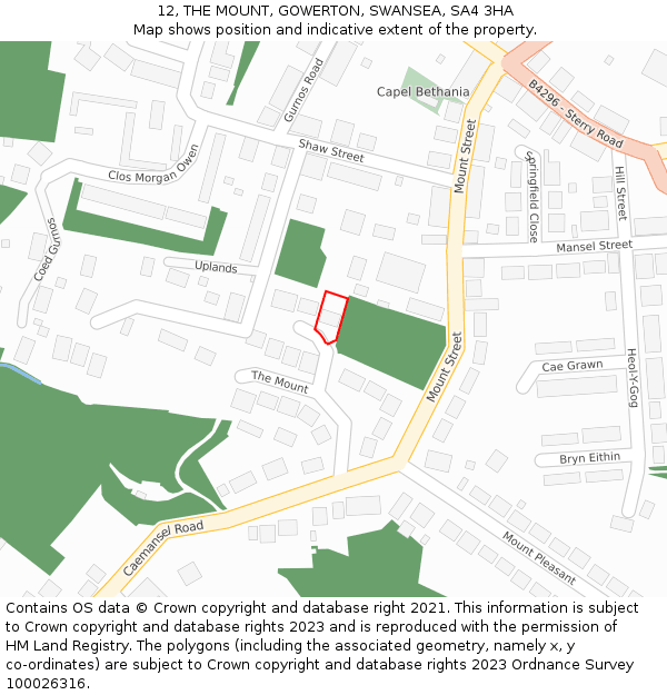 12, THE MOUNT, GOWERTON, SWANSEA, SA4 3HA: Location map and indicative extent of plot