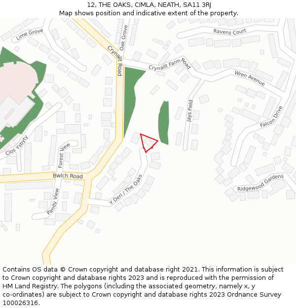 12, THE OAKS, CIMLA, NEATH, SA11 3RJ: Location map and indicative extent of plot