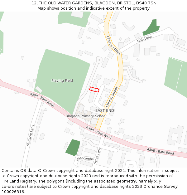 12, THE OLD WATER GARDENS, BLAGDON, BRISTOL, BS40 7SN: Location map and indicative extent of plot