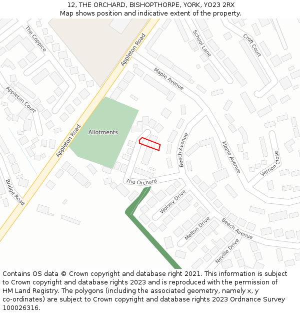 12, THE ORCHARD, BISHOPTHORPE, YORK, YO23 2RX: Location map and indicative extent of plot