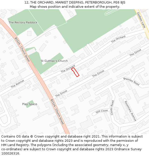 12, THE ORCHARD, MARKET DEEPING, PETERBOROUGH, PE6 8JS: Location map and indicative extent of plot