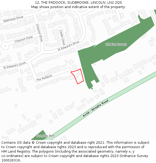 12, THE PADDOCK, SUDBROOKE, LINCOLN, LN2 2QS: Location map and indicative extent of plot