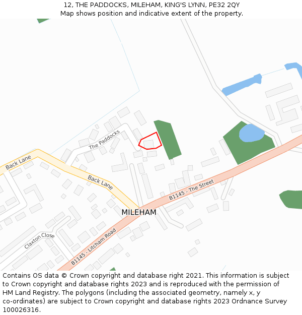 12, THE PADDOCKS, MILEHAM, KING'S LYNN, PE32 2QY: Location map and indicative extent of plot