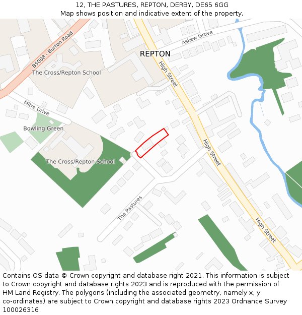 12, THE PASTURES, REPTON, DERBY, DE65 6GG: Location map and indicative extent of plot