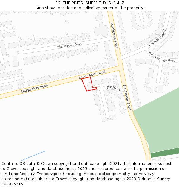 12, THE PINES, SHEFFIELD, S10 4LZ: Location map and indicative extent of plot