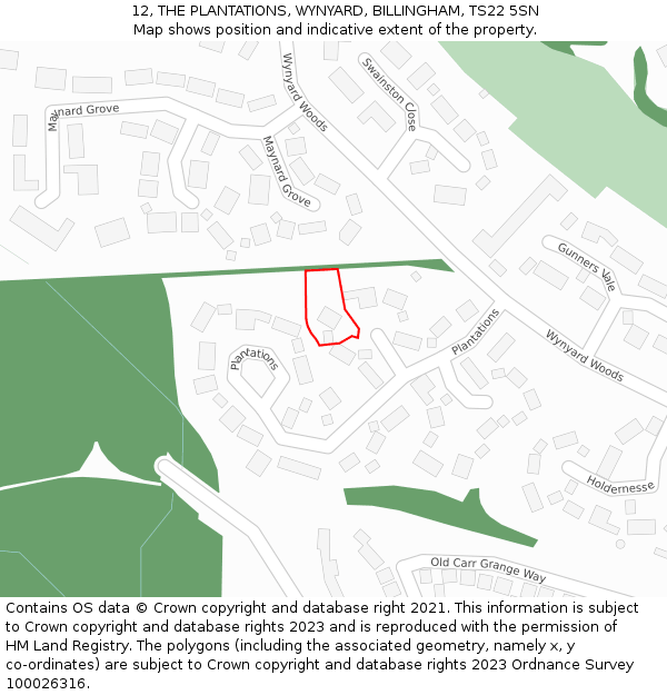 12, THE PLANTATIONS, WYNYARD, BILLINGHAM, TS22 5SN: Location map and indicative extent of plot