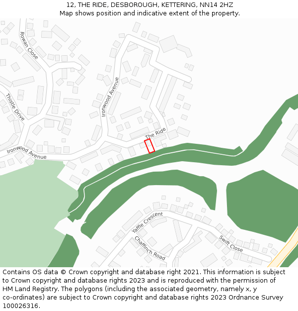 12, THE RIDE, DESBOROUGH, KETTERING, NN14 2HZ: Location map and indicative extent of plot