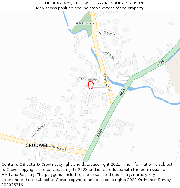 12, THE RIDGEWAY, CRUDWELL, MALMESBURY, SN16 9YH: Location map and indicative extent of plot