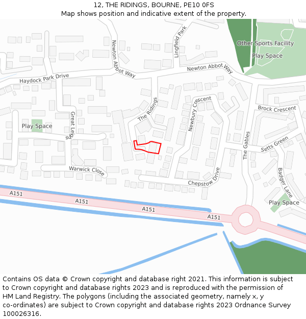 12, THE RIDINGS, BOURNE, PE10 0FS: Location map and indicative extent of plot